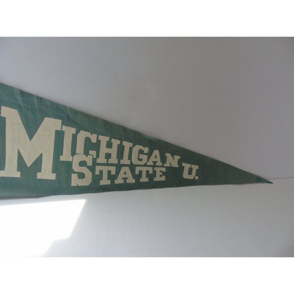 Vintage 1950's Michigan State U Pennant Spartan Green Felt Wall Decor Souvenir - Picture 4 of 8